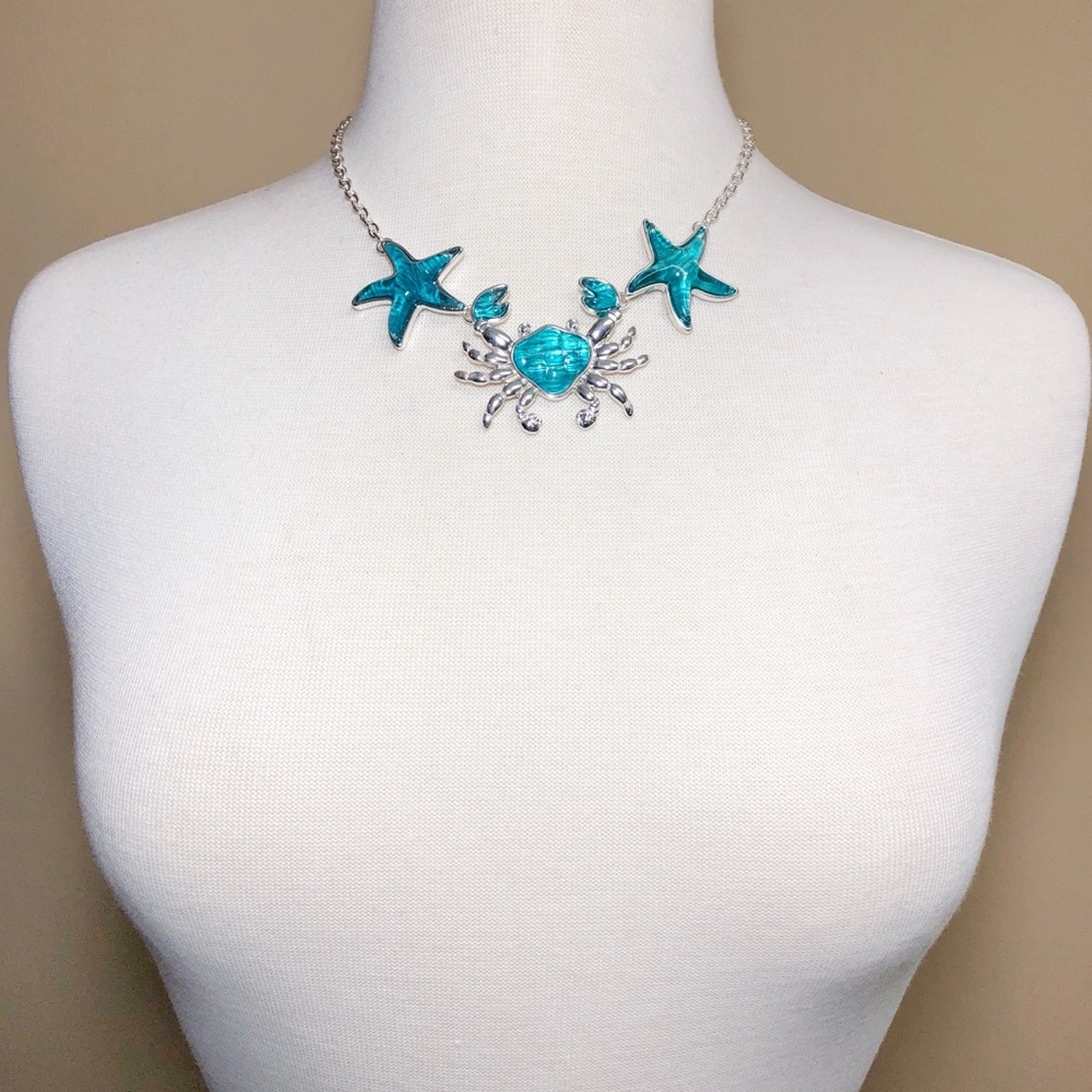 Blue Crab Starfish Necklace Dangle Earrings Set - Picture 3 of 3
